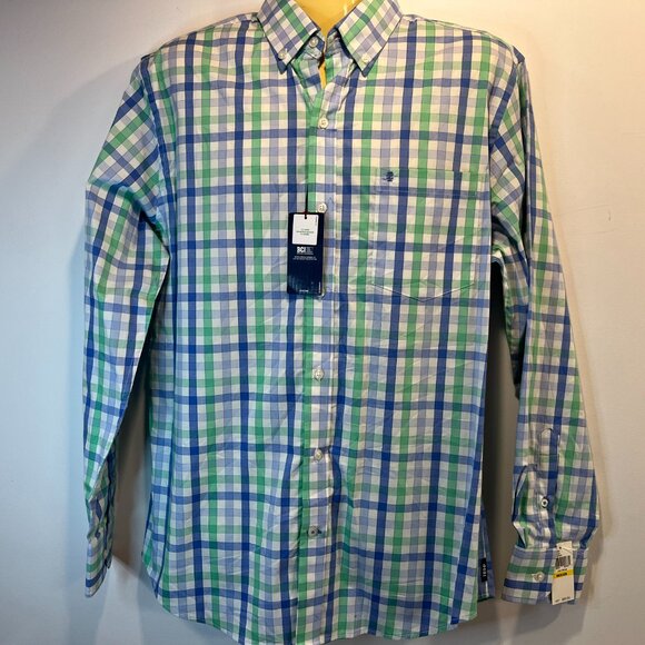 IZOD Men's Blue Green Check Classic Woven Buttoned Shirt - Size Medium - NWT $60 - Picture 5 of 6